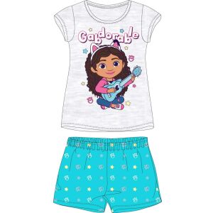 Nickelodeon Gabby's Dollhouse Pyjama-Set für Kinder, Größe 5-6 Jahre (116 cm). Mit Gabby-Charakterdruck auf einem weißen Oberteil und blauen Shorts mit Pfotenabdrücken und Sternen. - Babys & Toddler
