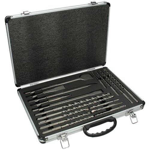 Hitachi 17-piece SDS+ drill and chisel set in aluminum case