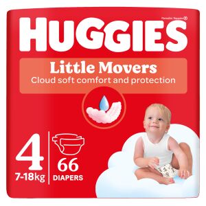 Huggies Little Movers Veľkosť 4 Plienky, balenie 66 kusov pre deti s hmotnosťou 7-18 kg - Prebaľovanie
