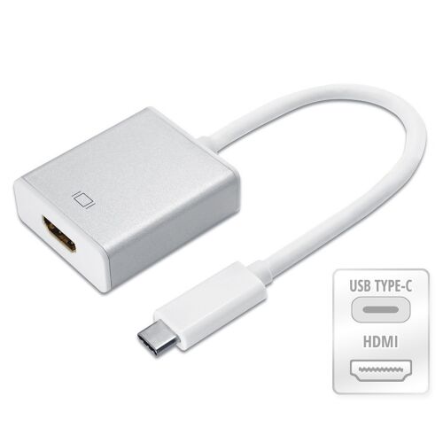 HTC 028-127 USB 3.1 USB C - HDMI átalakító konverter, ezüst színű, fehér kábellel