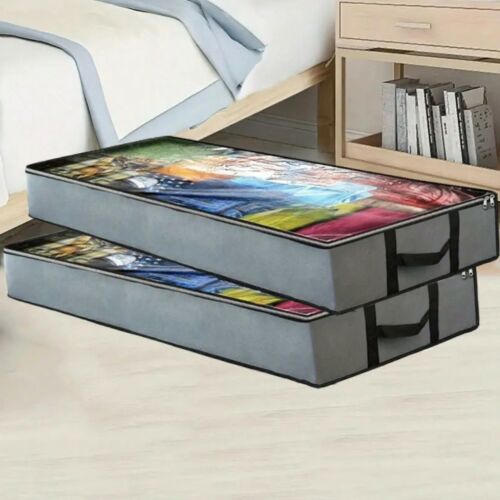 Set kutija za pohranu ispod kreveta od 2 dijela s prozirnim poklopcem, dvostrukim patentnim zatvaračem i čvrstim ručkama - sivo-crna 124713041