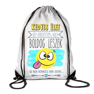 Vicces tornazsák 'Kedves Élet, úgy döntöttem, hogy boldog leszek' idézettel és mosolygós arccal. - Vicces ajándék