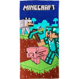 Prosop de baie Minecraft Diamond Armor, prosop de plajă, 70x140cm, cu Steve, un porc și un lup - Minecraft