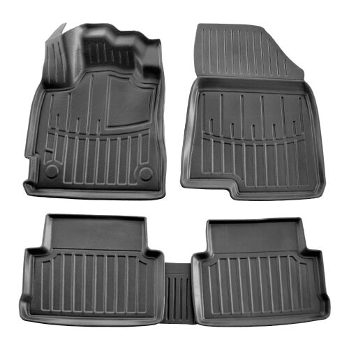 Dacia Jogger (2022-) Fußmatten, schwarzer Gummi, 4er-Set, zeigt alle Matten im Set