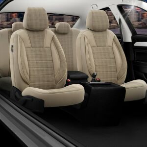 Huse pentru scaune auto bej, set complet, față și spate, lux, potrivire universală, respirabile, durabile, ușor de instalat, protejează scaunele auto - Huse pentru scaune auto
