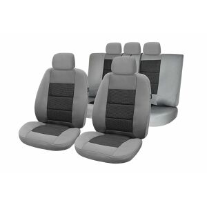 Huse auto gri pentru scaune, set complet, calitate premium, material respirabil din plasă, potrivire universală, ușor de instalat, protejează scaunele de uzură și rupere, compatibile cu airbag-urile - Huse pentru scaune auto