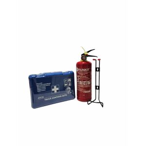 Kit siguranta auto omologat format din Trusa medicala auto de prim ajutor, Stingator auto reincarcabil RUNKIT cu manometru 1 Kg 124740705 - Extinctoare