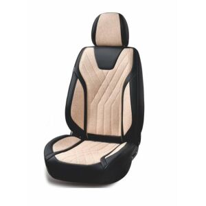 Uniwersalne pokrowce na siedzenia samochodowe, czarna ekoskóra i kremowy materiał, przód i tył - Pojazd i części