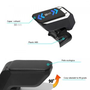 Suzuki Vitara 2016+ autó karfát, fekete, csúszó fedéllel, 90 fokos forgatással, ökológiai bőr, ABS műanyag, autó kiegészítők - Autós könyöklő