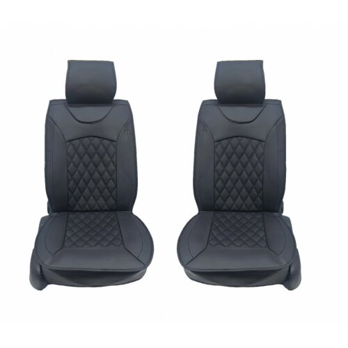 Huse pentru scaune auto din piele ecologică neagră, set de 2 scaune față, model diamant