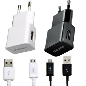 Adaptor priza Original Samsung + Cablu de date Negru / Alb, USB 5V / 2A 124750989 - Adaptoare de rețea