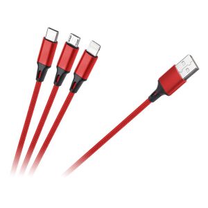 Cablu de încărcare USB 3 în 1 roșu cu conectori Micro USB, USB-C și Lightning - Cabluri de date