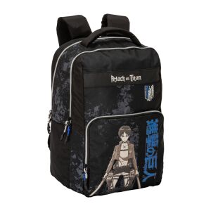 Attack on Titan Comix Anime Schulrucksack, schwarz mit blauen und grauen Details, mit Eren Yeager Charakter - Nonbrand Schultaschen, Ranzen