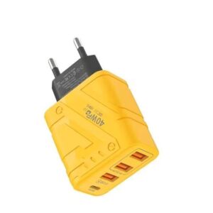 Szybka ładowarka 40W w kolorze żółtym, 3 porty USB + 1 port USB-C, QC 3.0 i PD 20W, kompaktowa i trwała konstrukcja, kompatybilna z Apple/Huwaei/Samsung/Xiaomi 124797119 - Karta sieciowa