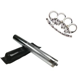 Set baston telescopic cu finisaj argintiu și box cu craniu - Cuțite de vânătoare și de supraviețuire