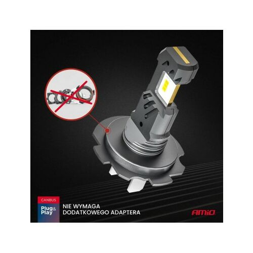Becuri LED Amio H7, H18 Canbus pentru faruri, 60W, 5600LM, 6000K, 12V, Plug & Play, nu necesită adaptor suplimentar