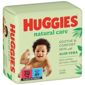 Мокри кърпички Huggies Natural Care 3x56 бр., нежни и успокояващи за бебешката кожа - Пеленаче