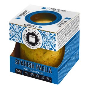 Polcz spanyol paella csirkével, 350g, adalékmentes készétel csomagolása - Befőtt & Konzerv