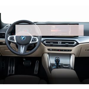 Matowa folia ochronna Duragon zainstalowana na ekranie nawigacji BMW i4 2024+ - Radio samochodowe