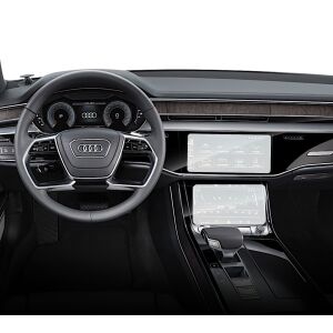 Duragon Displayschutzfolie installiert auf Audi A8 2021+ Navigations- und Klimaanlagenanzeige - Kfz-Elektronik