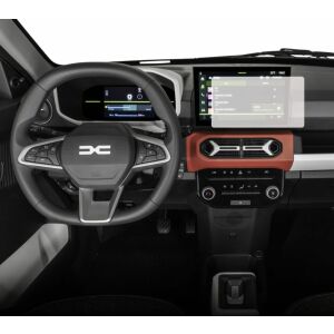 Folie de protecție Duragon pentru ecranul de navigație pentru Dacia Spring 2024+ instalată pe bordul mașinii. - Accesorii electronice auto