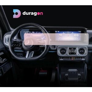 Duragon Displayschutzfolie installiert auf Mercedes Benz G 580 2024+ Navigationsbildschirm mit Logo - Kfz-Elektronik