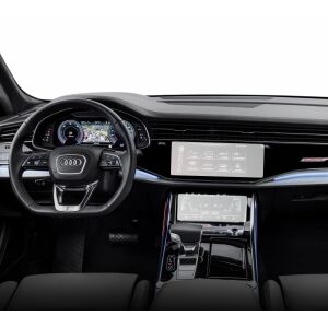 Folie de protecție Duragon instalată pe ecranele de navigație și climatizare Audi Q8 2023+. - Accesorii electronice auto