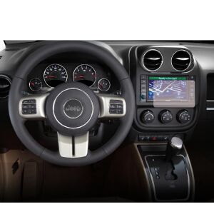 Duragon navigációs képernyővédő fólia felszerelve egy Jeep Compass 2011-2016 műszerfalára. - Fejegység kiegészítő