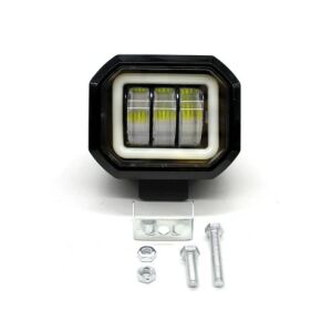Lampka LED offroad z angel eyes, 30W, 2700 lumenów, czarna, białe światło, widok z przodu - Pojazd i części