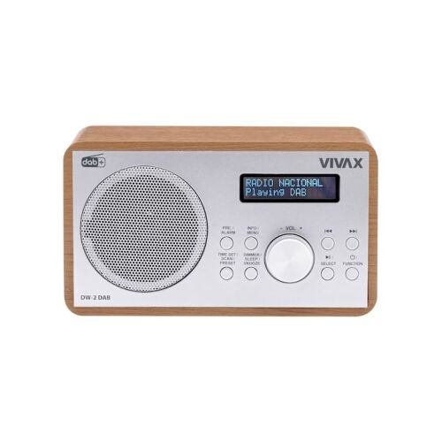 Radio cyfrowe Vivax DW-2 DAB z drewnianym korpusem, FM, DAB+, Bluetooth, zegarem, wyświetlaczem LED, 30 stacjami zaprogramowanymi