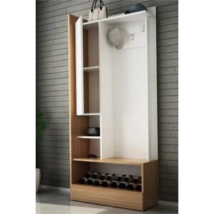 Dulap pentru pantofi Remak cu oglindă éi cărlige, Alb éi Lemn - Seturi mobilier de hol