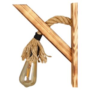 Lampă de perete Aplica Retro din lemn, cu frânghie și bec - Aplice perete