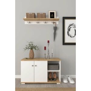 Set de mobilier alb pentru hol cu depozitare pentru pantofi, suport pentru haine și raft, marca Royal Rock - Seturi mobilier de hol