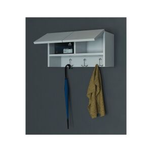 Raft alb montat pe perete, cu cârlige, ideal pentru depozitarea la intrare - Seturi mobilier de hol