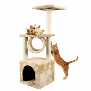 Pepita 3-stöckiger Katzenbaum mit Kratzbaum, Tunnel und Versteck, beige - Viehzucht