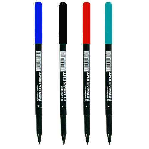 Centropen 2536 permanent markers, set of 4 colors, blue, black, red, green, 1mm tip