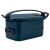 Otwarty ciemnoniebieski dwupoziomowy pojemnik na lunch, widoczne przegródki