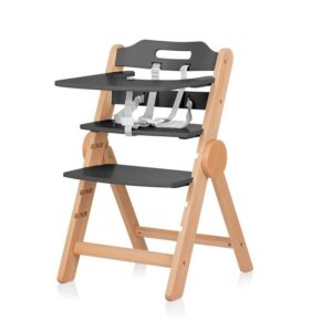 Chipolino Cacao 2 az 1-ben etetőszék grafit színű fából, állítható lábtartóval és 5 pontos biztonsági övvel - Chipolino