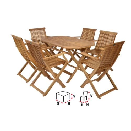 Hecht BASIC SET 6 kerti étkezőgarnitúra, 6 szék és 1 asztal, akácfa, összecsukható, kültéri bútor
