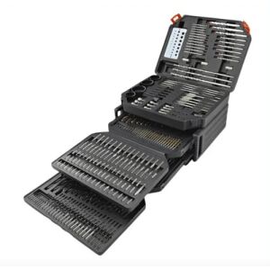 Set de burghie FischerKraft 300 de bucăți, FS-1300, include diverse burghie pentru diverse materiale, cu acoperire de titan, din oțel carbon, pentru lemn, set de burghie pentru găurire, accesorii practice - Seturi scule și Scari