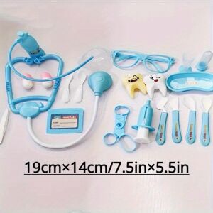 Kék orvosi játék szett gyerekeknek sztetoszkóppal, fecskendővel és fogászati eszközökkel - Orvosos játék