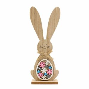 Deko-Hase, mit geblümtem Ei im Arm, aus Holz, 25 cm, Jumi
