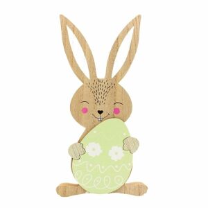 Deko-Hase, mit pastellfarbenem Ei im Arm, aus Holz, 25 cm, Jumi