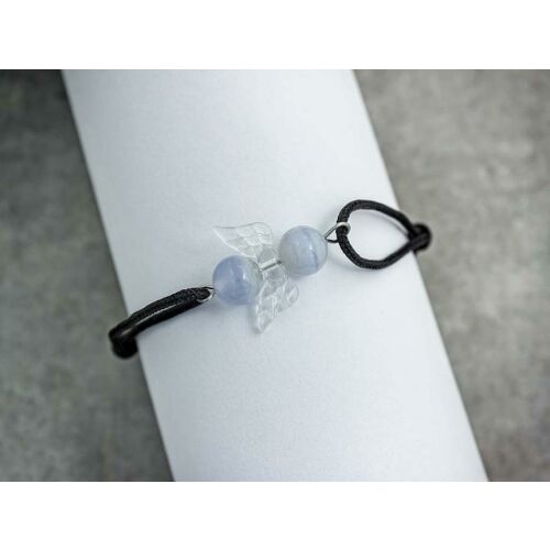Kék kalcedon angyal karkötő fekete zsinórral