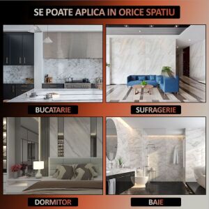 Tapetă autoadezivă cu efect de marmură NEXTLY, colagă care prezintă aplicarea în bucătărie, sufragerie, dormitor și baie - Nonbrand Panele & Autocolante de perete