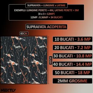 Tapetă autoadezivă cu aspect de marmură NEXTLY, 10 bucăți, 3,6 mp, 60x60 cm, 2 mm grosime - Nonbrand Panele & Autocolante de perete