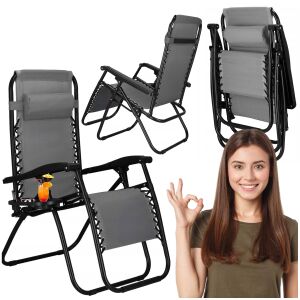 Springos Folding Zero Gravity Garden Lounger - Dark Grey 131798016 - Sun Lounger & Deck Chair