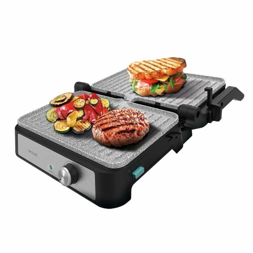 Cecotec Rock'nGrill 1500 Take&Clean Stone elektromos grill levehető lapokkal, grillezett ételekkel - Asztali grillsütő