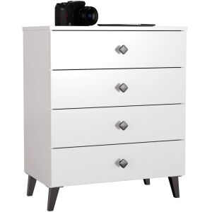 Akord Furniture Factory - Mobi K-04 álló komód fehér-fekete, 60x73x37 cm, 4 fiókos, matt fehér előlappal, blokkolt fiókok, laminált lemezből, ABS szegély, otthoni összeszerelés, modern design