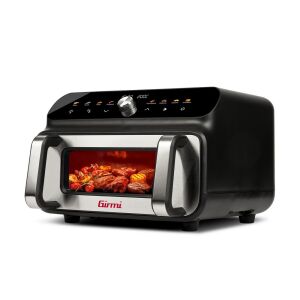 Girmi FG77 Ecofrit Grill Heißluftfritteuse, 10 Liter Fassungsvermögen, schwarz und Edelstahl, mit Essen im Inneren - Girmi Airfryer